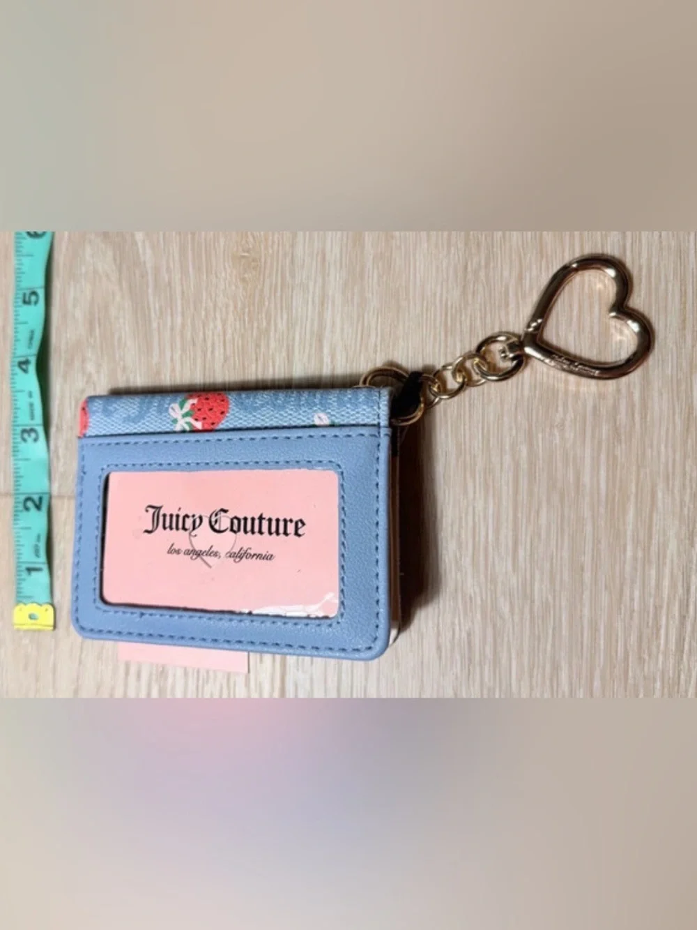 Juicy Couture Light Blue Strawberry Card Wallet with Heart Keyring